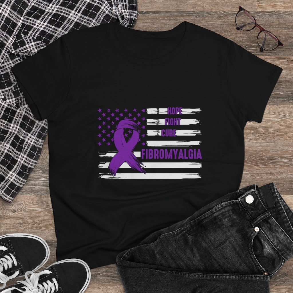 Hope Fight Cure Fibromyalgia Women's Heavy Cotton Tee